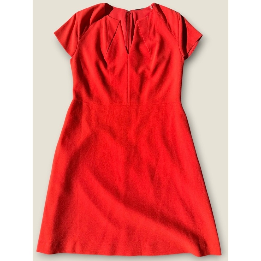 Elie Tahari Red Short Sleeve‎ A-Line Dress Notched V-Neck Size 16 E2087613